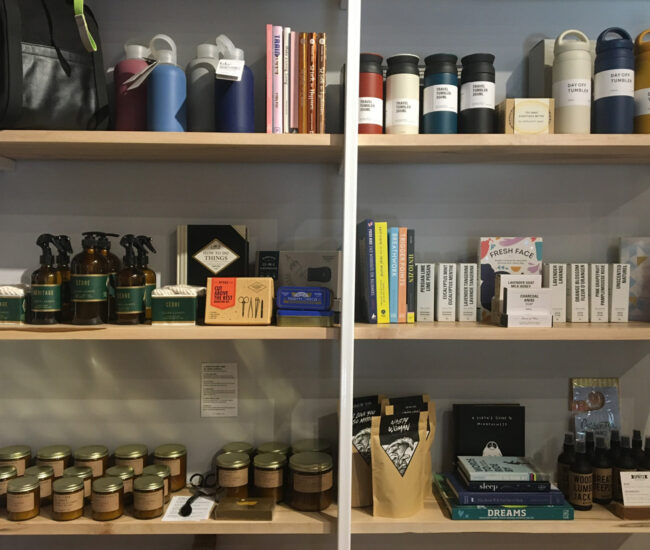 shelves with accessories at Scout shop on Roncesvalle Toronto