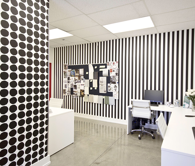 Wallpaper mecca New Wall's showroom in Mississauga was treated with a black-and-white pattern installed by Nathan Vlahos. 