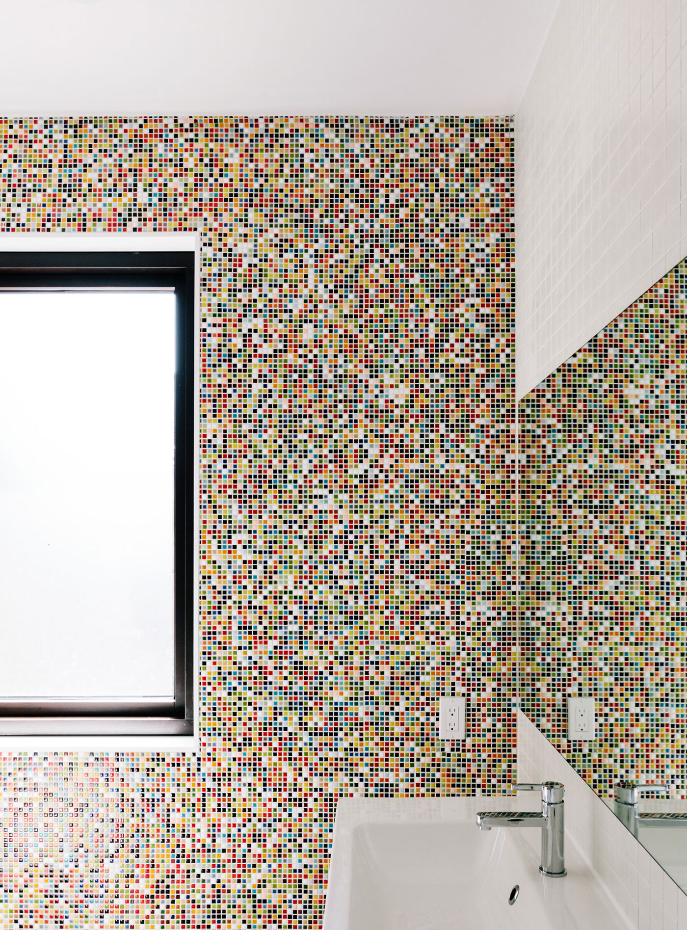 Mosaic tile with bold colours at Renovated Edwardian home