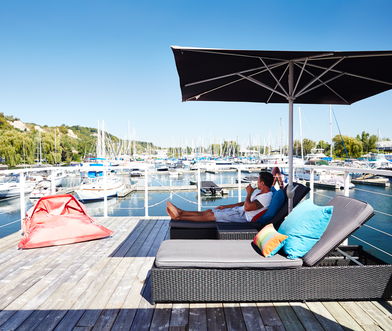 Peic's 74-square-metre deck provides ample entertaining space. Pillows from CB2.