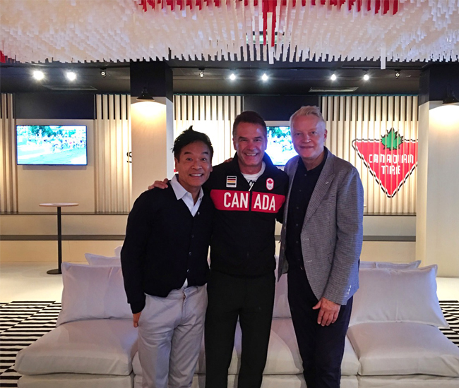 From left to right: George Yabu; Chris Overholt, CEO of the Canadian Olympic Committee, and Glenn Pushelberg.