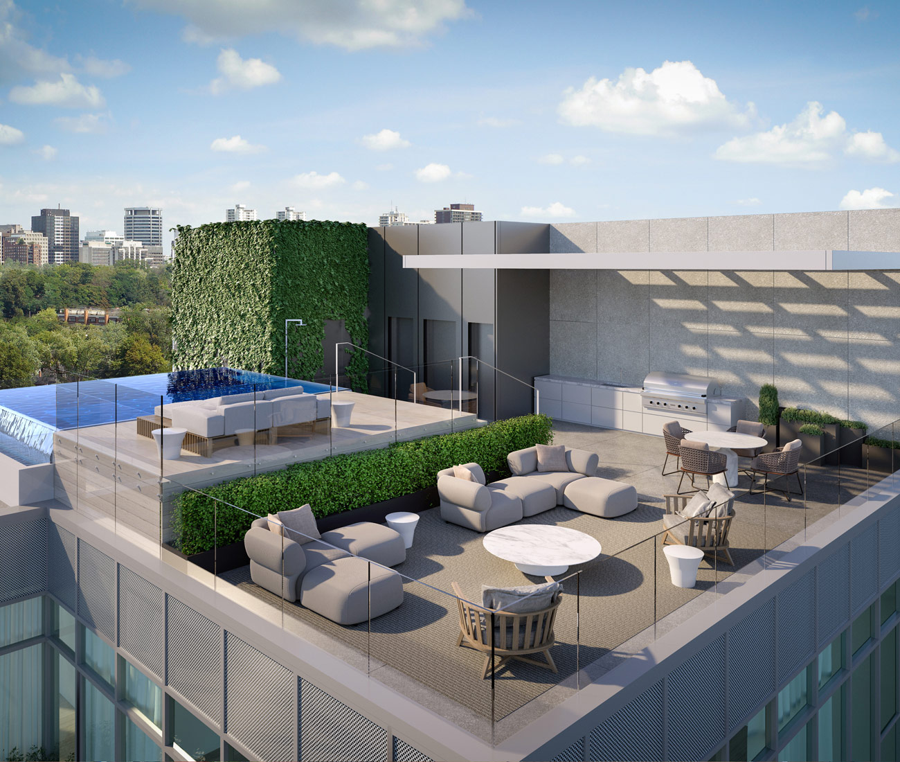 Condo Terrace rendering with furniture. Freed Development