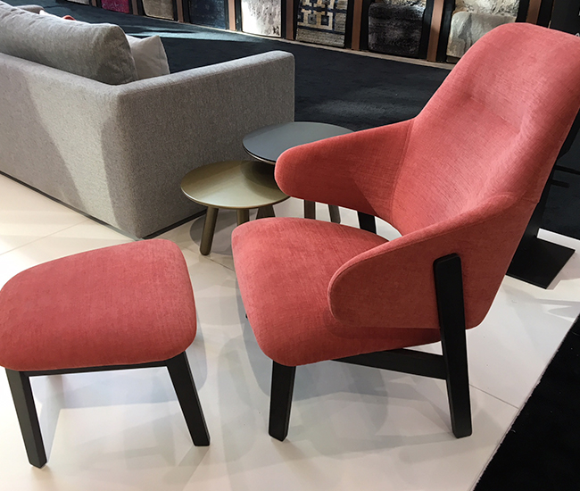 Wolfgang by Huppe. Here we have a raspberry pink armchair and matching ottoman that is so comfortable you’ll want to hug it back. Designed by international Italian star Luca Nichetto.