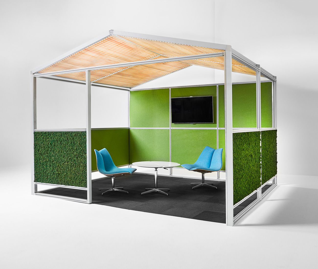 Designed by Nienkämper, the Gazebo Meeting Pod incorporates green elements while solving a problem many open-plan workspaces face – a lack of private space.