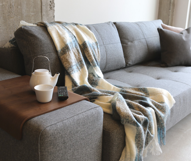 Sofa with a blanket