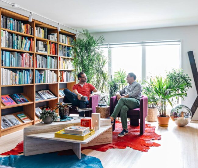 Laird Kay, an aviation photographer, and Raymond Girard, a marketer and sculptor in their mid-century modern home after renovation