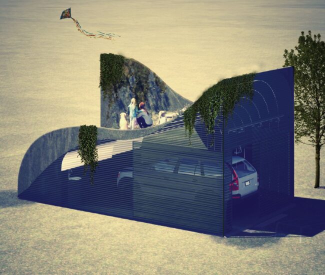 electric car garage - green roof concept