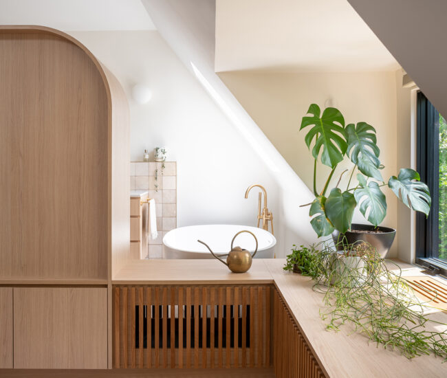 Bathroom layout of a third floor attic transformed by Architect Nova Tayona