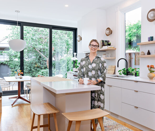 Jewellery designer Anne Sportun in her Queen West kitchen designed by Lisa Lev Design