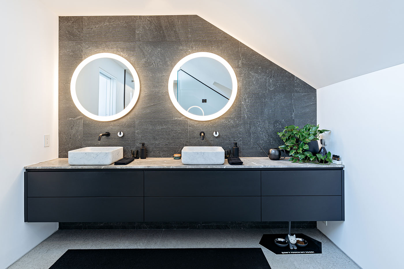 Bathroom with double sinks - Boswell House by Wayback Architects