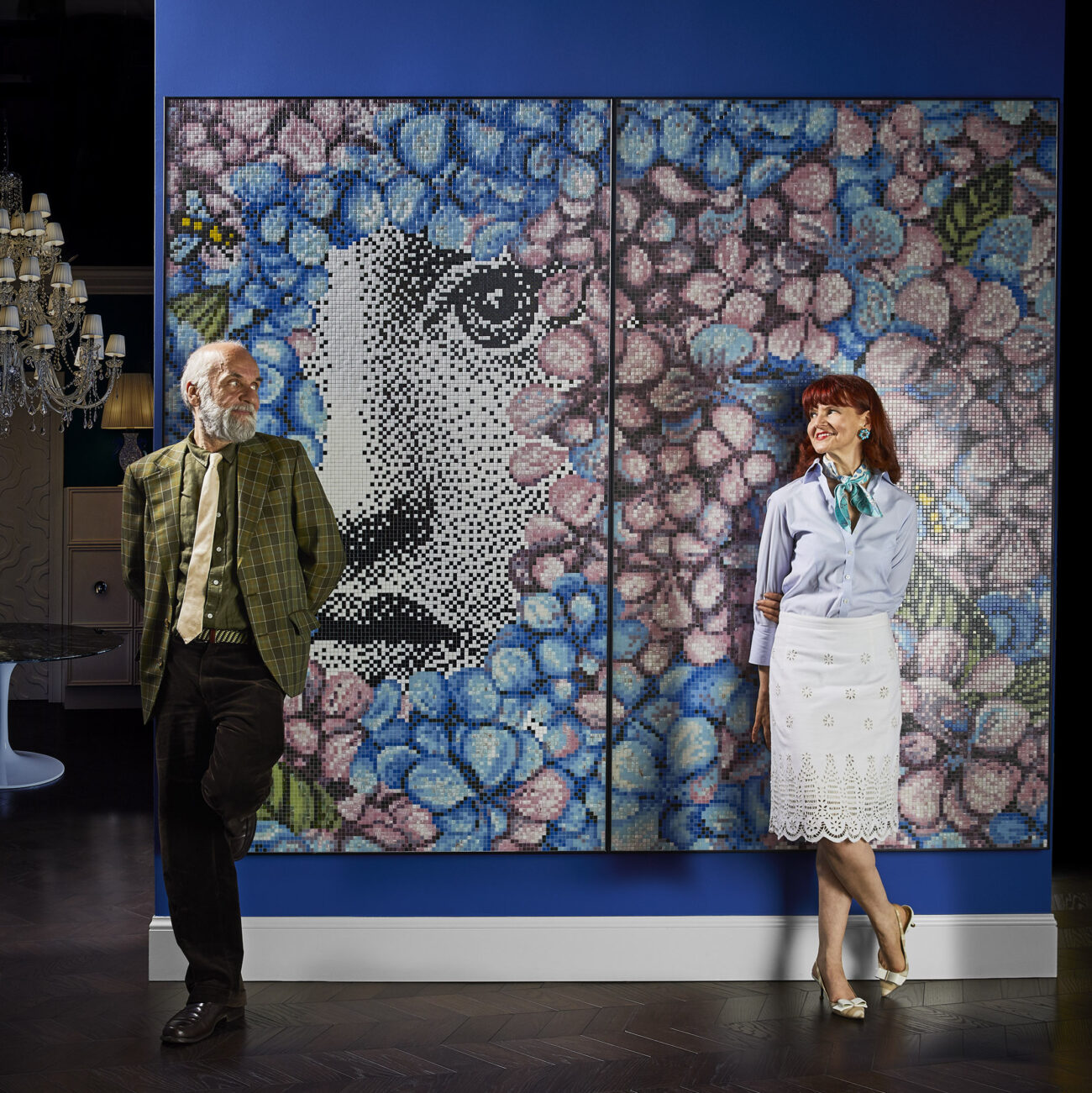 Rossella Bisazza (right) and Barnaba Fornasetti in the Fornasetti Milan showroom.