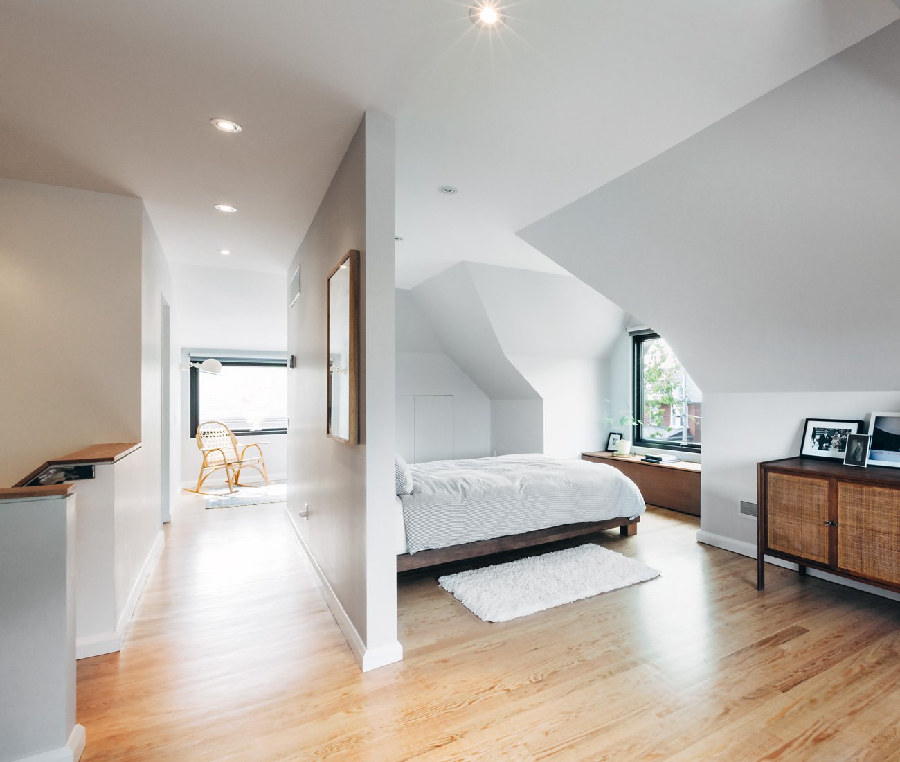 Master suite with hardwood floor