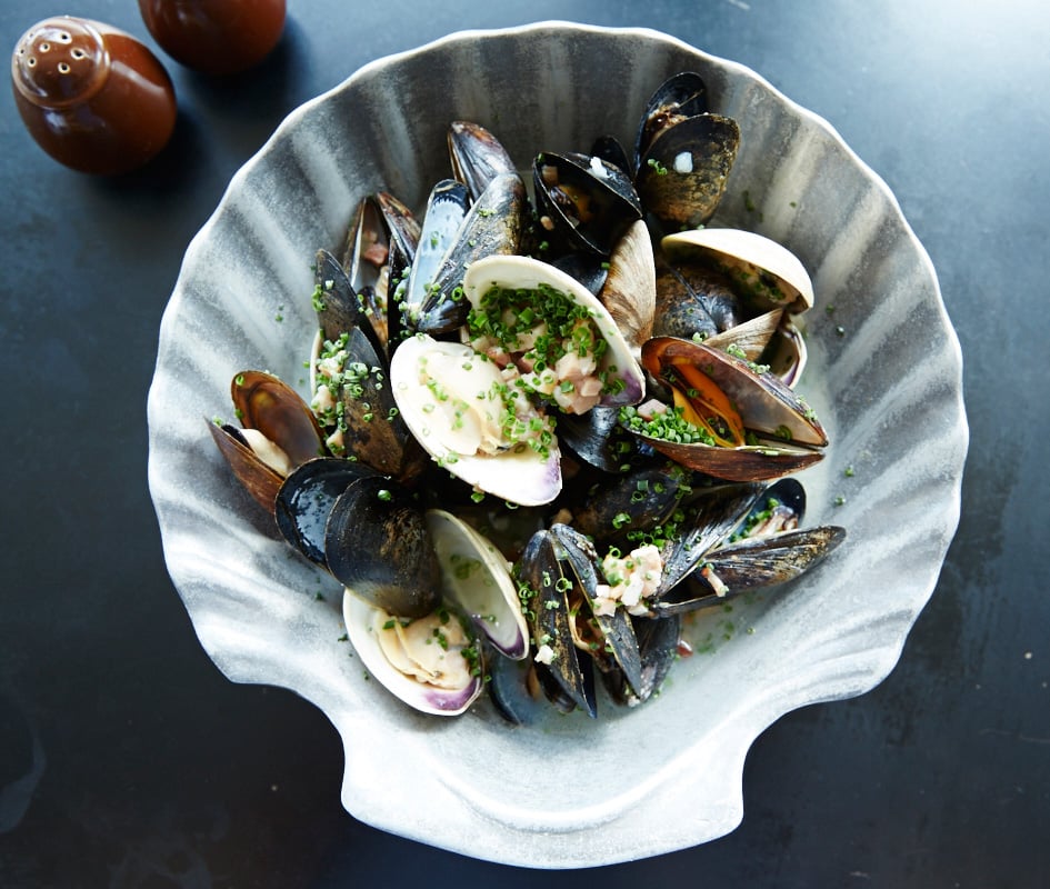 Plate of Clams and Mussels at Honest Weight sustainable seafood