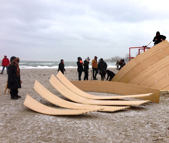 Steam Canoe art installation by students at OCADU, part of Winter Stations 2016
