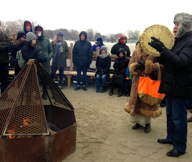 Fire pit art installation by Douglas Cardinal, part of Winter Stations 2016