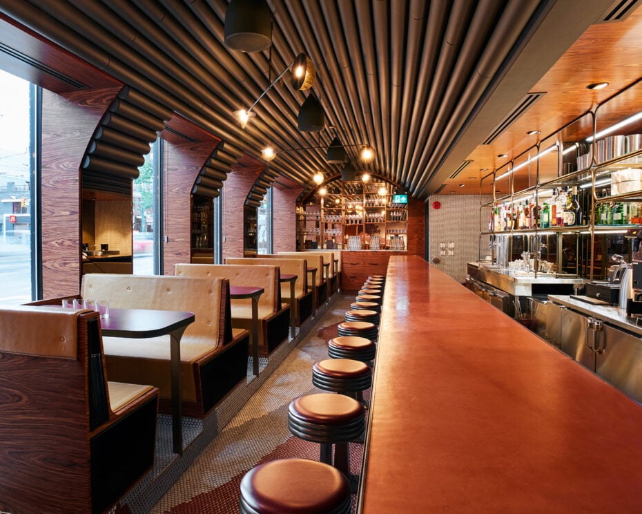 Bar counter at Aloette restaurant in Toronto, design by Commute Design