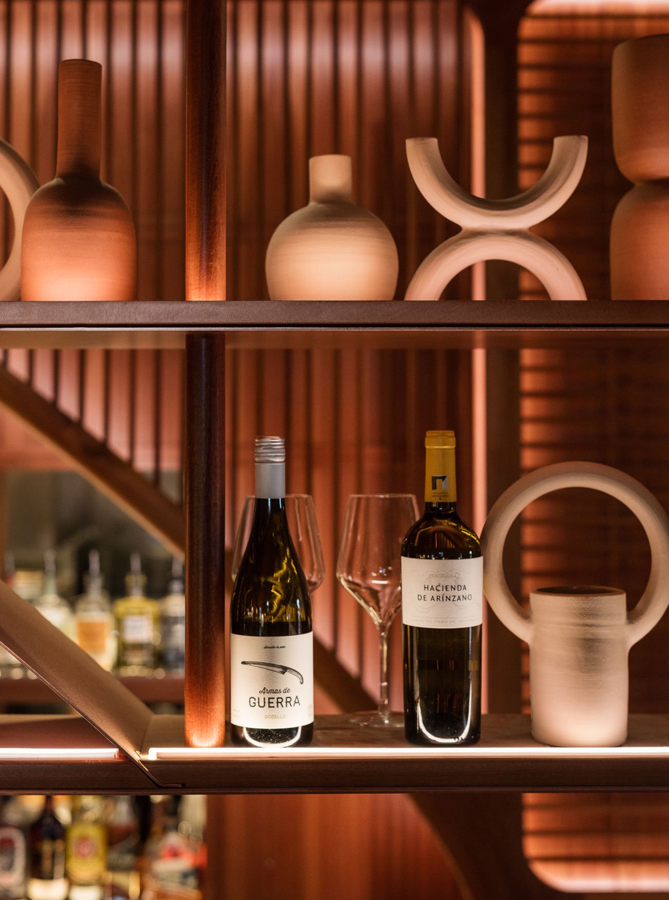 Wine bottles on a shelve at Toronto restaurant