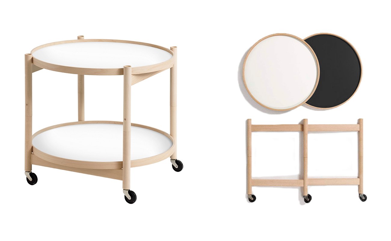 Brdr. Krüger's foldable Model 60 features a pair of detachable serving trays. - Available at Torp Inc.