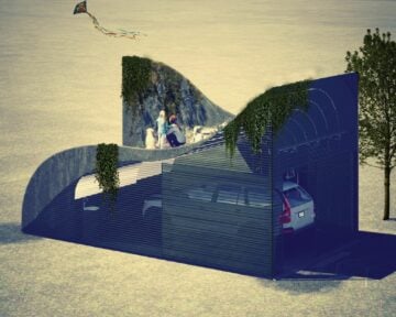 electric car garage - green roof concept