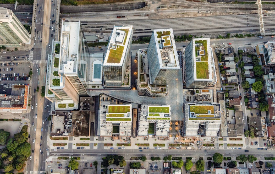 Aerial view of The Well Toronto at Front and Spadina