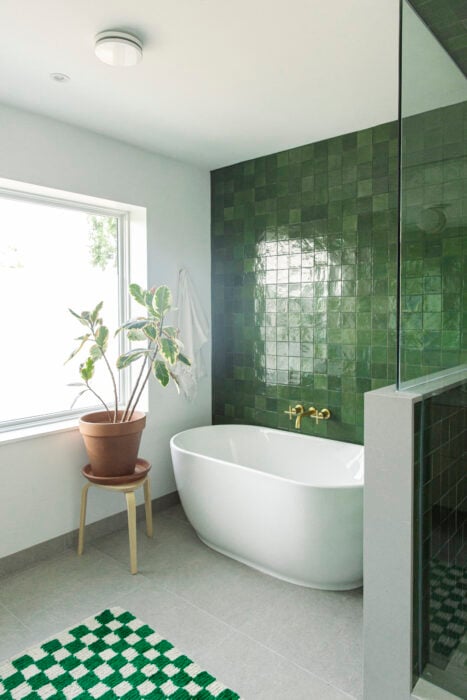 Bathroom with green wall tile