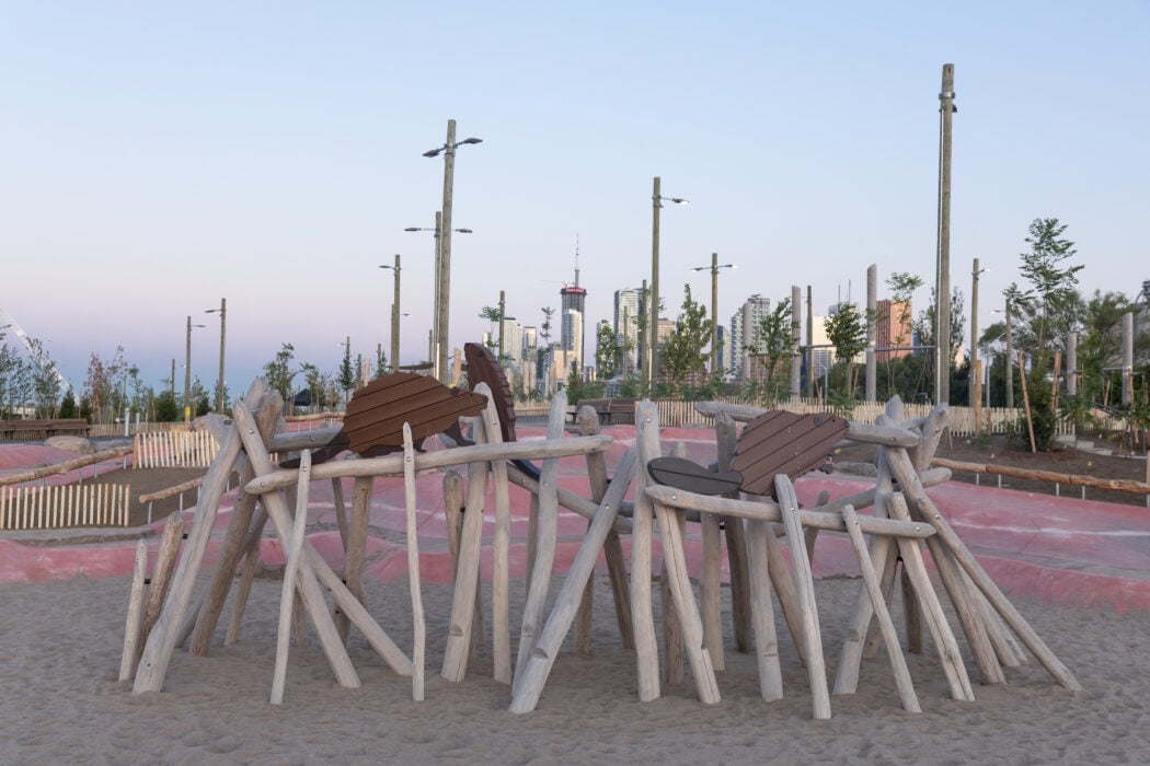 outdoor playground and communal space in Toronto's Port Lands