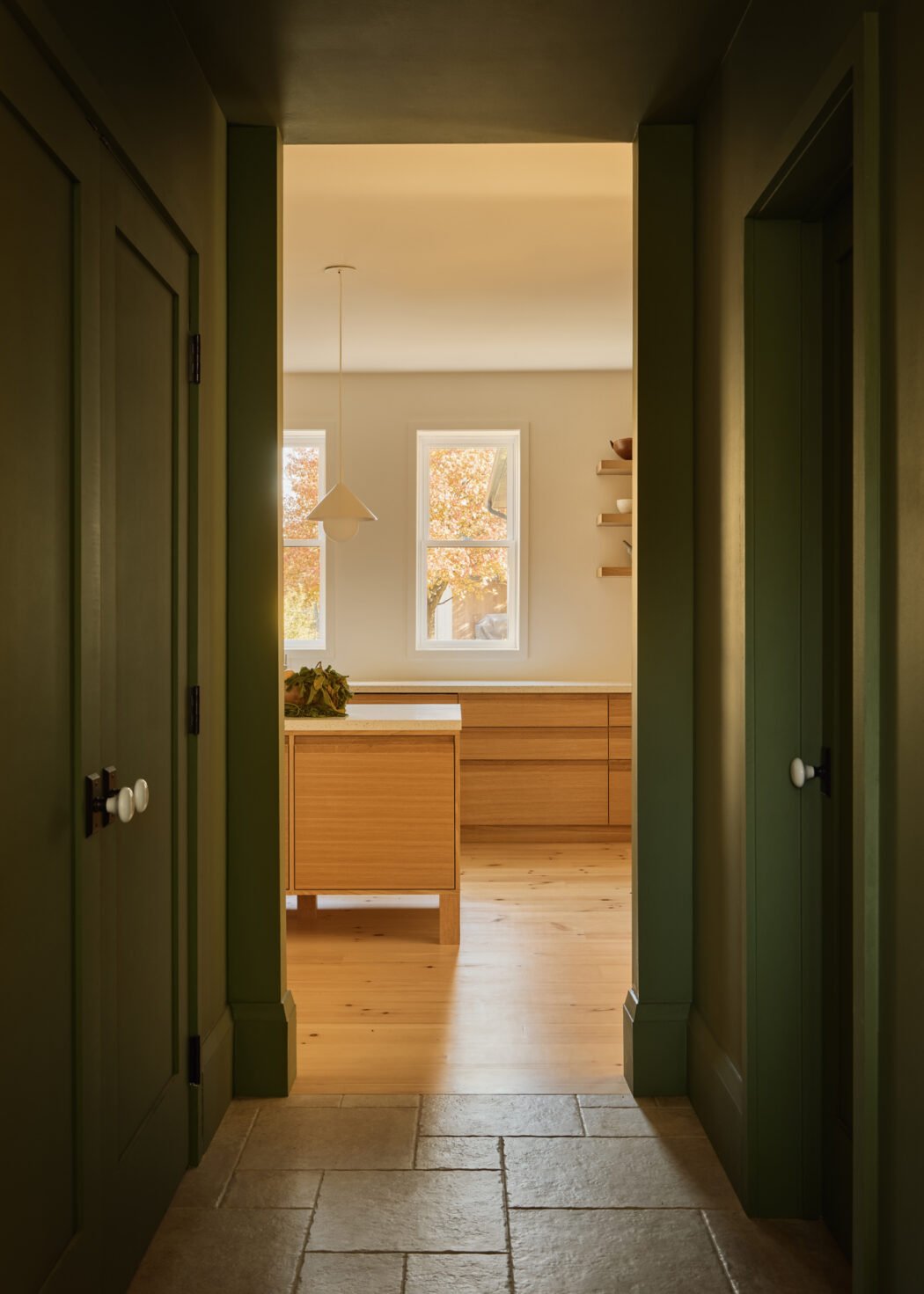 cottage renovation entryway - green door